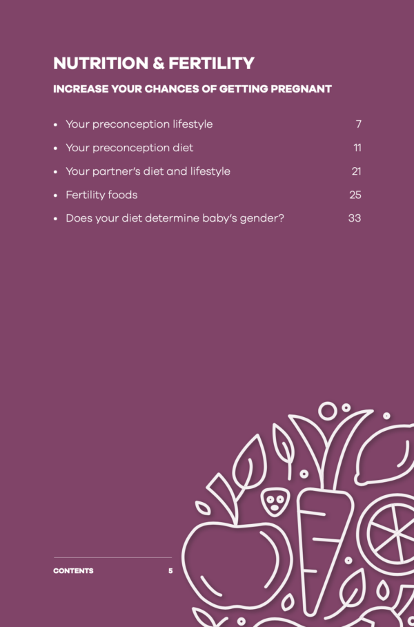 BabyBelly Nutrition pre-pregnancy e-book with table of contents